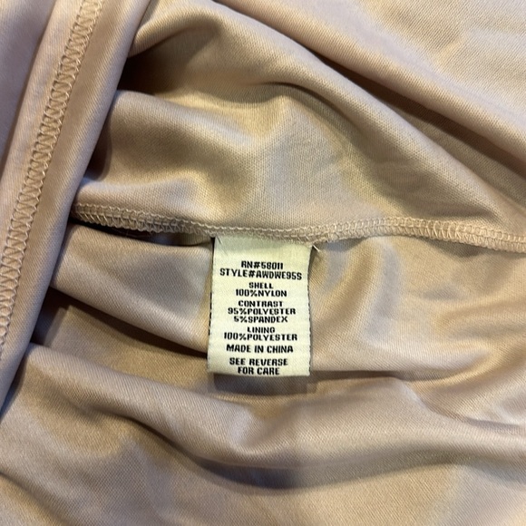 NWT Sangria burgundy vneck dress lace bottom taupe background zipper back 3/4 - Picture 10 of 10